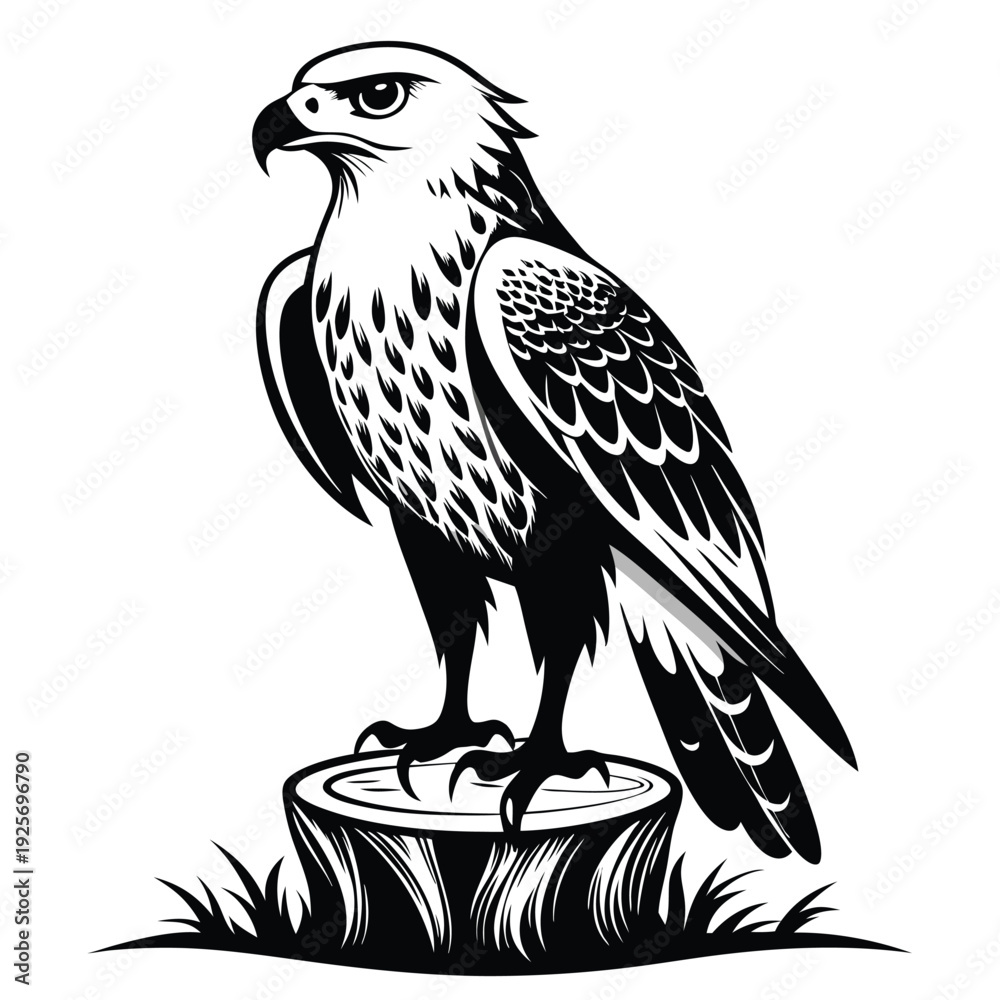 Fototapeta premium monochromatic hawk eagle silhouette line art vector illustration with a white background