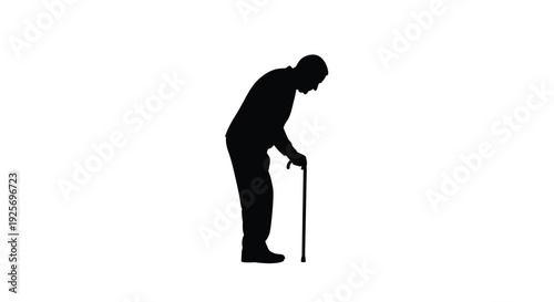 Elderly man with a cane depicted in a stark black silhouette
