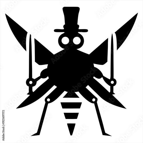 Warrior Robotic Steampunk Grasshopper Silhouette Vector Art Illustration