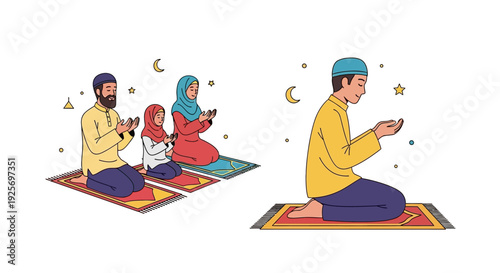 Muslim family praying together illustration of islamic faith and devotion
