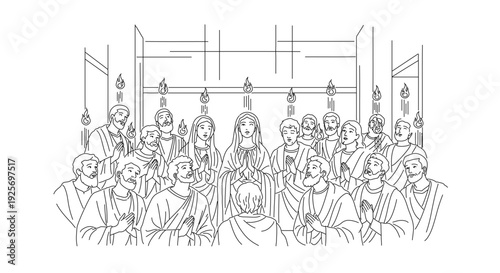 Biblical scene of people praying together in a holy moment