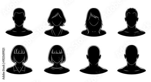 Collection of Diverse Anonymous Human Silhouettes Representing People.