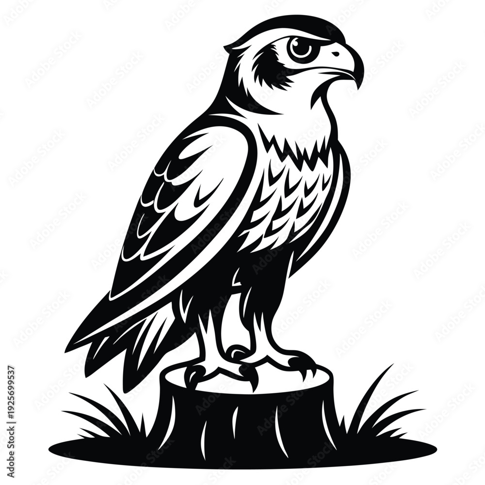 Fototapeta premium monochromatic falcon eagle silhouette line art vector illustration with a white background