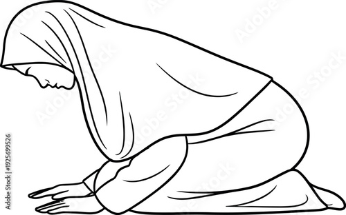 Woman in prayer with hands on ground in humble devotion