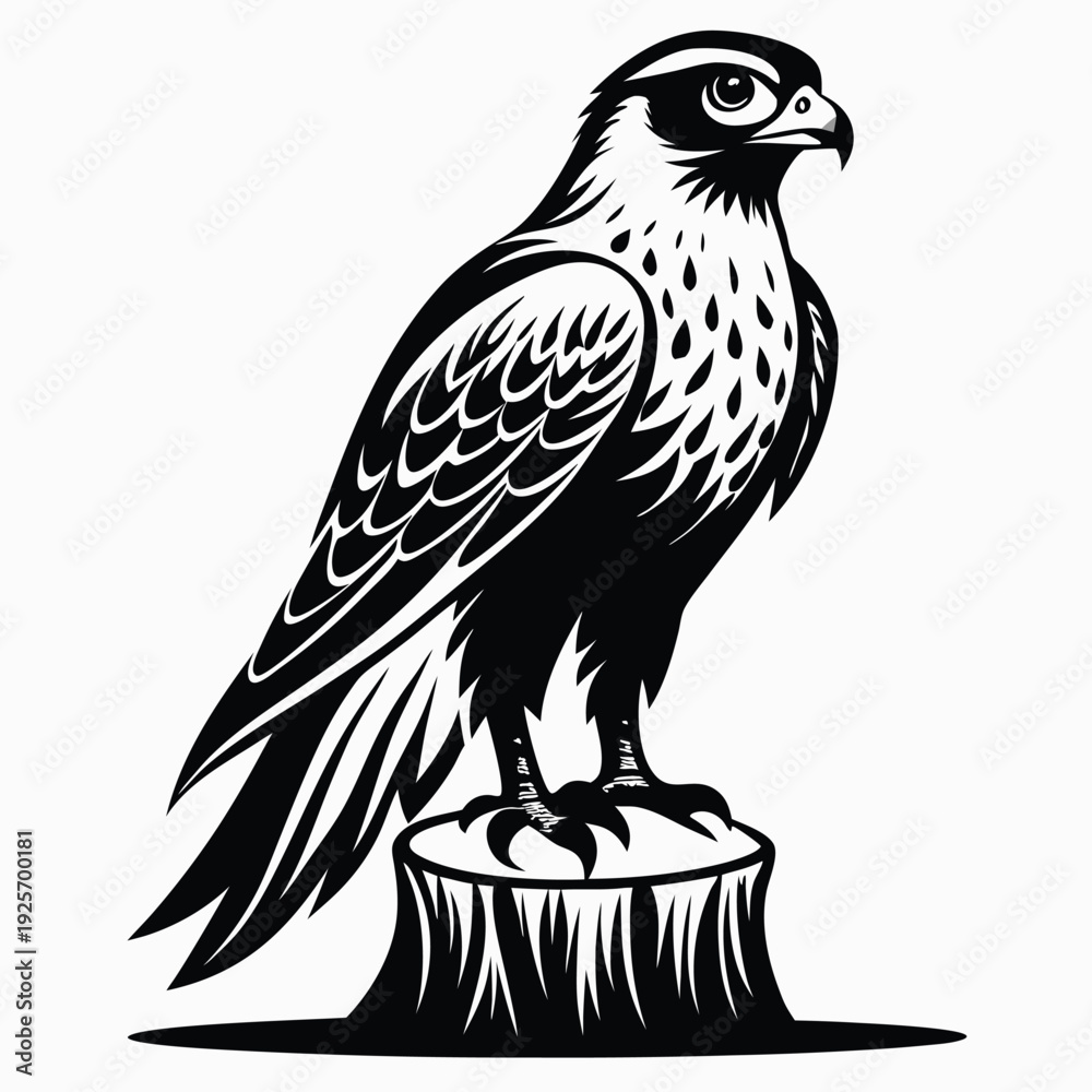 Fototapeta premium monochromatic falcon eagle silhouette line art vector illustration with a white background