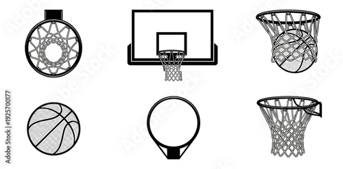 Collection of Basketball Hoops, Backboards, and Balls Illustrative Set for Sports Enthusiasts