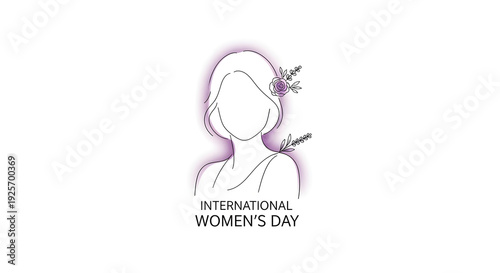 Minimal International Women’s Day White Background Design with Elegant Female Silhouette and Floral Accents