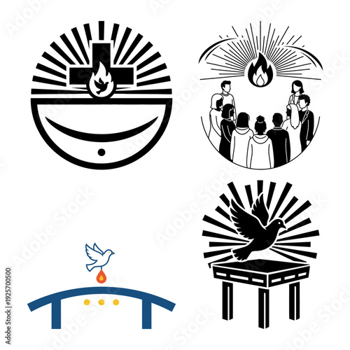 Pentecost Icon Bundle with Dove Flame Cross and Community Worship Symbols