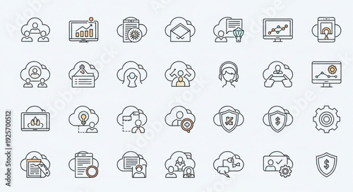 Collection of Cloud Computing and Technology Icons.