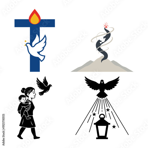 Pentecost Prayer Icon Bundle with Cross Dove Flame and Spiritual Location Marker