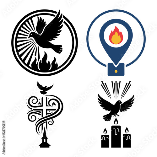 Pentecost Family Icon Bundle with Mother Child Dove Flame and Faith Symbols