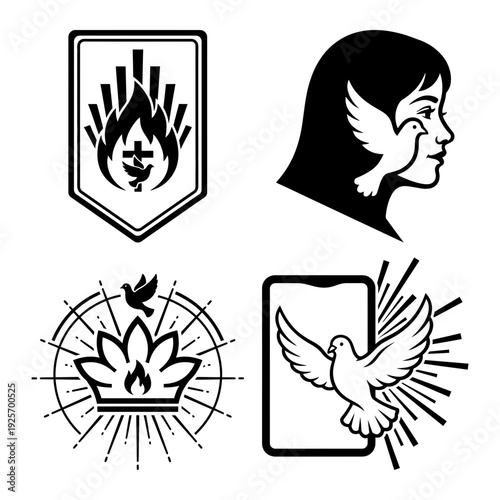 Pentecost Emblem Icon Bundle with Holy Spirit Dove Flame and Sacred Symbols