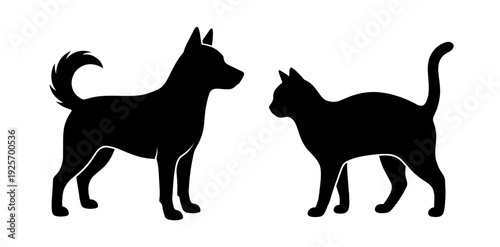 Silhouettes of a Dog and Cat Facing Each Other in Contrast A Classic Animal Friendship Symbol