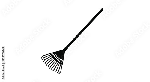 Black leaf rake displayed diagonally against a plain white background silhouette