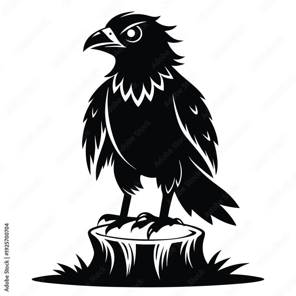 Fototapeta premium monochromatic crow eagle silhouette line art vector illustration with a white background
