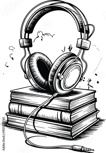 Audiobook and Podcast Concept Line Art Illustration