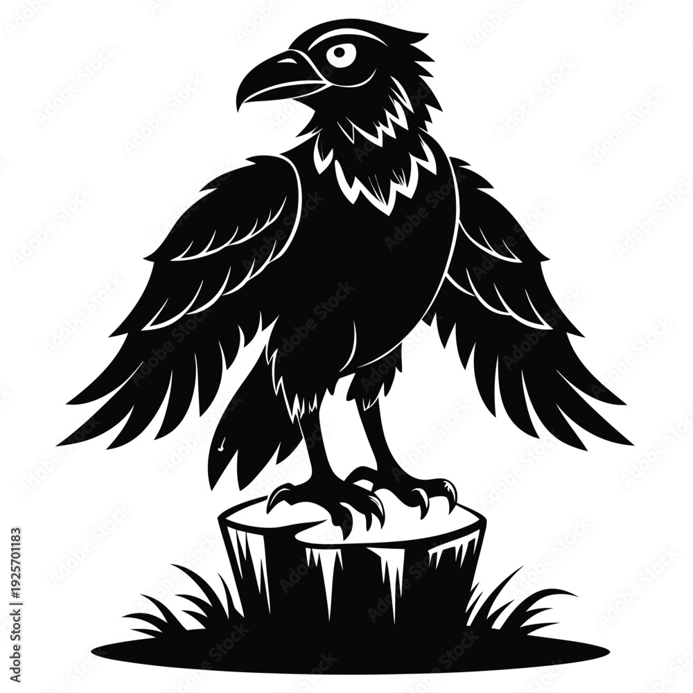 Fototapeta premium monochromatic crow eagle silhouette line art vector illustration with a white background