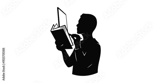 man reading book silhouette vector illustration