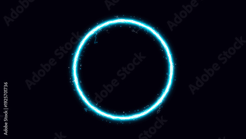 Obraz na plátně PNG image of A vibrant abstract glowing electric blue circle forms an energetic light ring with dynamic sparks and lightning effects, perfect for modern design on transparent background