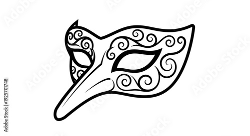 Elegant Venetian Masquerade Mask Line Art Icon on Isolated White Background