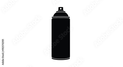 A black spray paint can is shown in stark silhouette