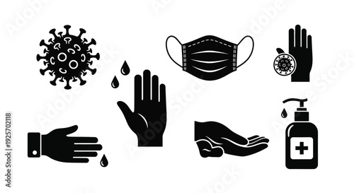 Coronavirus protection icons mask hand hygiene and sanitizer