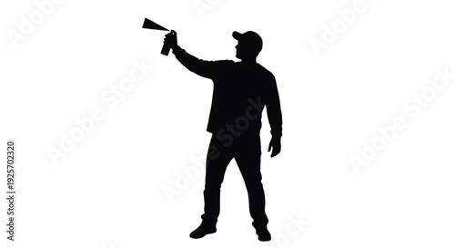 A man with a megaphone giving a speech dark silhouette
