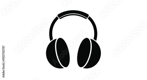 Simple black and white illustration of over ear headphones on a white background