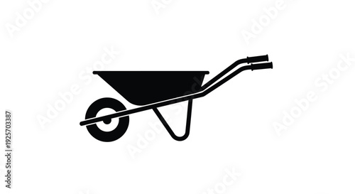 A stark black silhouette of a wheelbarrow simple garden tool silhouette