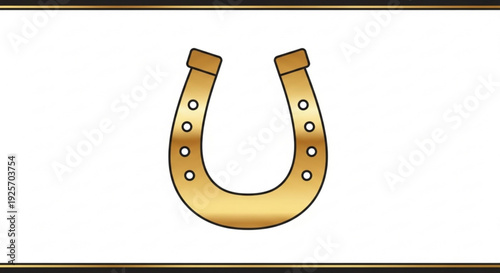 Golden horseshoe with holes on white background symbolizing good luck and fortune