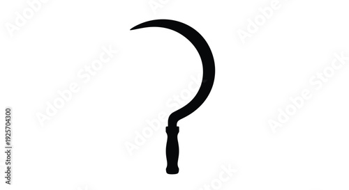 A stark black silhouette of a traditional farming sickle