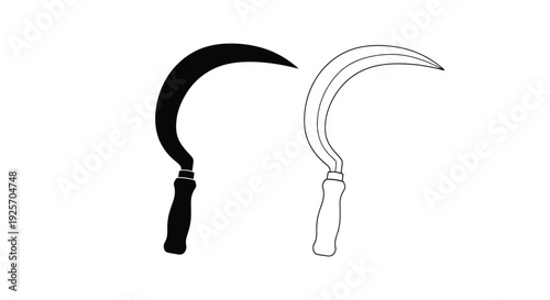 Two scythes one black and one white depicted as a silhouette