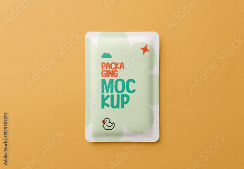 Flat Lay of Small Sachet Packaging Mockup with Editable Background