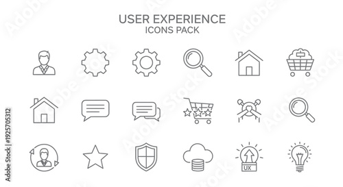 Sleek line art icons representing essential user experience, design, and interface elements displayed digitally.