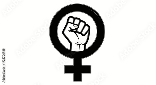 Feminist Raised Fist and Female Gender Symbol Icon Representing Women's Empowerment on Isolated White Background
