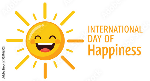 A happy yellow cartoon sun with a smiling face shines as a bright summer vector illustration and sunny weather symbol of hot sunlight