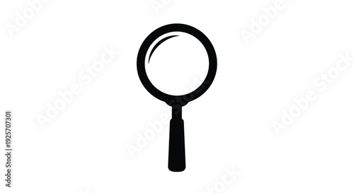 Simple black magnifying glass icon presented as a dark silhouette
