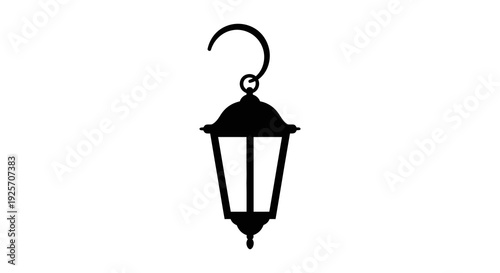 Simple black silhouette of a classic hanging oil lamp or lantern