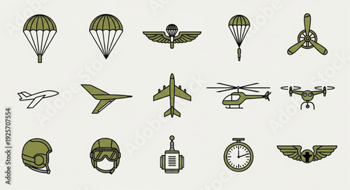 Collection of aviation and military icons and symbols.