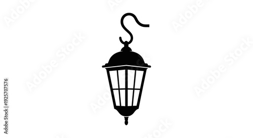 Black silhouette of a vintage hanging lantern with a curved hook