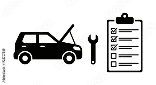 Car repair checklist an illustration featuring a vehicle with an open hood