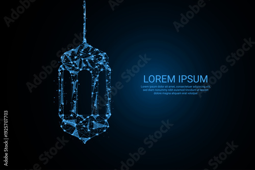 A glowing digital lantern illustration designed in a futuristic low?poly wire frame style. The artwork features interconnected blue luminous lines and dots forming a traditional ornate lantern shape
