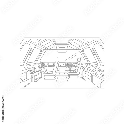 Abstract outline of a futuristic vehicle interior showing a pilot cockpit or driving area