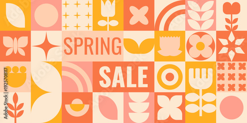Spring minimalist geometric design for sale banner, card, cover, poster, advertising wallpaper