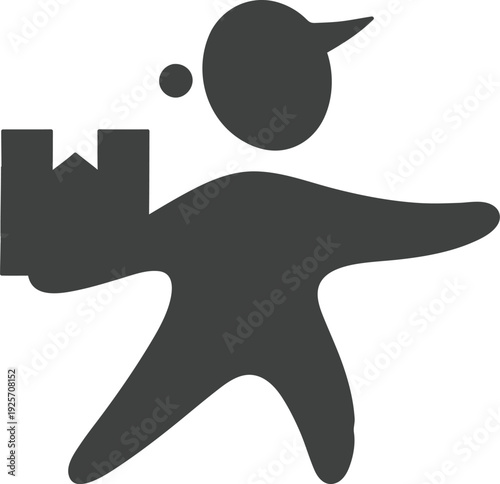 Gray silhouette of a person throwing a castle  simple flat design element