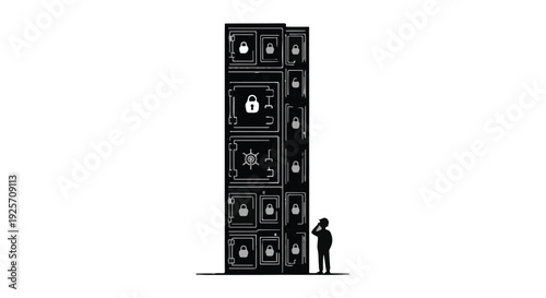 person standing next to a giant server or computer tower