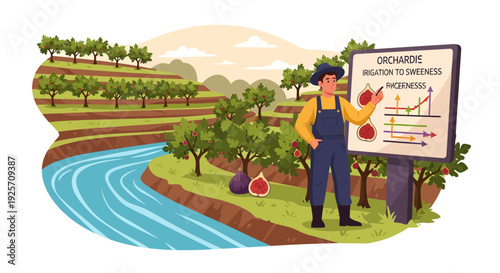 Farmer Explaining Agricultural Data on Whiteboard.