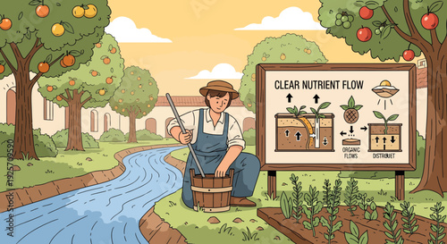 Farmer Explains Nutrient Flow in Sustainable Agriculture.