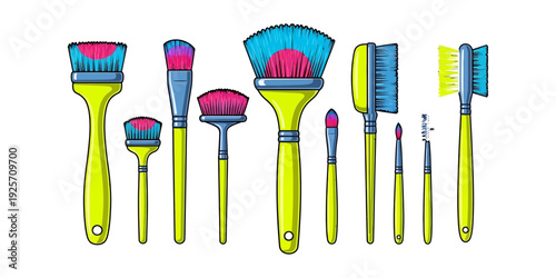 Colorful set of makeup brushes and tools for beauty and cosmetics application