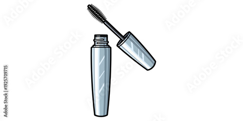 A mascara tube with its wand applicator lying next to it on a flat surface